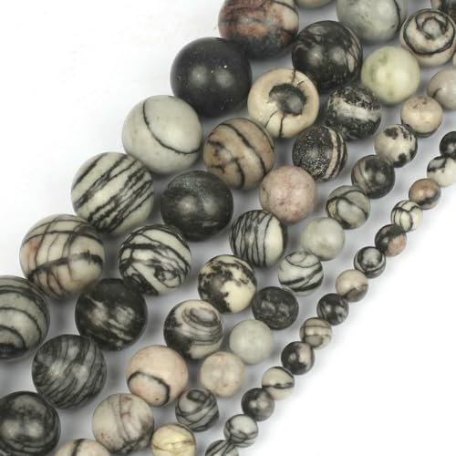 Natursteine, schwarze Achate, Hämatit, Katzenauge, lose Abstandshalter, runde Mineralperlen für die Schmuckherstellung, Handarbeiten, DIY-Armbänder, 15 Zoll, Web-Jaspis, 8 mm, 46 Stück Perle von FVFIJH
