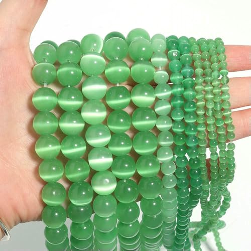 Strang 4 6 8 10 12 mm Natursteinperlen, runde Katzenaugen-Steinperlen für die Herstellung von DIY-Schmuck, Armbändern, Ohrringen und Halsketten, Zubehör – Grün – 8 mm (45 Stück) von FVFIJH