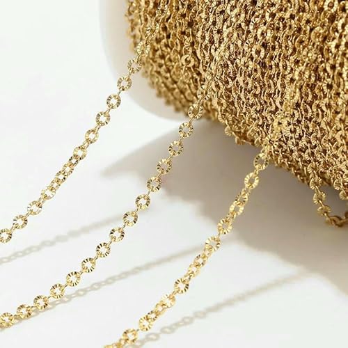 m lange, nicht verblassende Edelstahl-Kabelkette mit goldfarbener Textur für DIY-Halsketten, Armbänder, Schmuckherstellung, Zubehör für Mädchen und Frauen, goldfarbenes 1,8 x 2,2 mm Kabel von FVFIJH