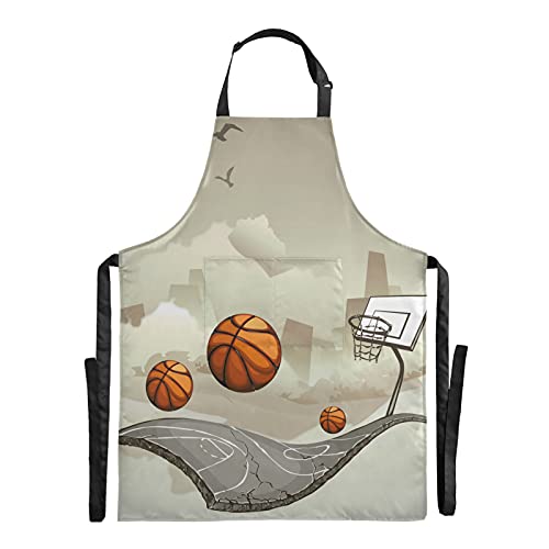 Abstrakter Basketball Wasserdicht Schürze für Das Kochen Küchenschürze Latzschürze Kochschürze mit 2 Taschen für Kellner Männer Frauen Koch von FVFV