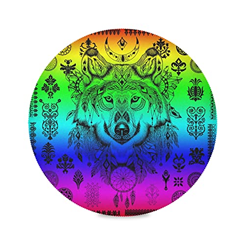 Bunte Wolfskönigin Runde Platzsets Hitzebeständig Tischsets rutschfest Platzdeckchen für Heim Speisetisch Küchendeko(Sets von 6,4,1) von FVFV