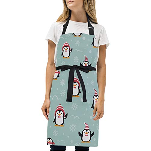 FVFV Niedliche Pinguine Cartoon Weihnachten Schürze Kochschürze Wohnküchen Latzschürze Damen Herren 2 Taschen Verstellbarem Nackenband Küchenschürze für Kellner Koch von FVFV