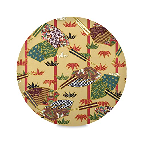 Kunst Japanisches Blatt Runde Platzsets Hitzebeständig Tischsets rutschfest Platzdeckchen für Heim Speisetisch Küchendeko(Sets von 6,4,1) von FVFV