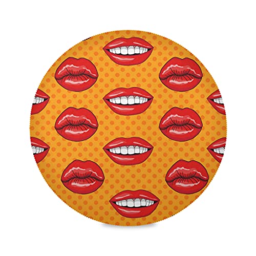 Lippen Pop Art Stil Runde Platzsets Hitzebeständig Tischsets rutschfest Platzdeckchen für Heim Speisetisch Küchendeko(Sets von 6,4,1) von FVFV