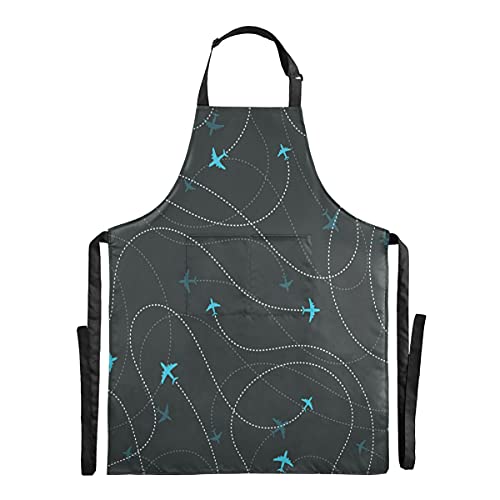 Schwarz Blaues Flugzeug Flugzeug Wasserdicht Schürze für Das Kochen Küchenschürze Latzschürze Kochschürze mit 2 Taschen für Kellner Männer Frauen Koch von FVFV