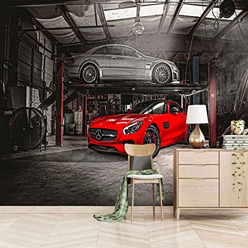 FVGKYS Wohnzimmer Schlafzimmer Hintergrund Wandbild Tapete Wandtattoo Werkstatt Rotes Auto Benutzerdefinierte 3D Selbstklebend Fototapeten Wand Papier 300x210cm Heimdekoration Wandgemälde von FVGKYS