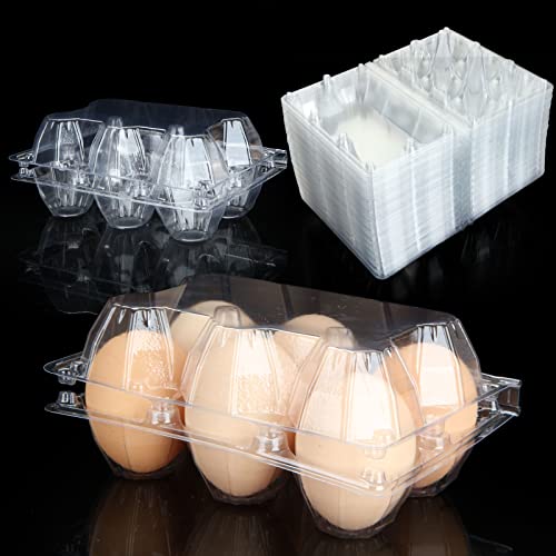 FVIEXE 100 Stück transparente Eierkartons, umweltfreundliche Kunststoff-Eierkartons, jeder hält halbe Dutzend Eier sicher (6 Eier), Hühnereier-Tablett, Bauernhof, Geschäftsmarkt von FVIEXE