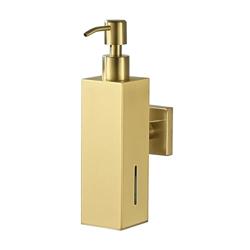 FVITA Seifenspender Wandhalterung Quadratischer Seifenspender für Badezimmer Edelstahl Flüssigseifenspender Halter Gebürstetes Gold von FVITA