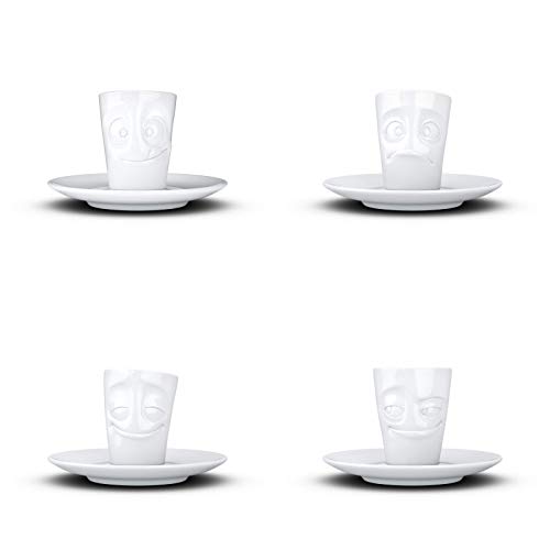 Die Kleine Geschenkidee - Kombiset - FIFTYEIGHT Espressotassen/Mugs 4er-Set, 80 ml, LECKER + VERDUTZT + VERGNÜGT + VERSCHMITZT Espresso Mug 4 von FVLFILASDAS