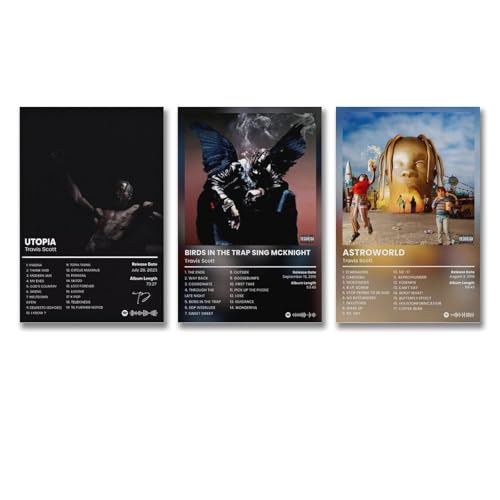 FVLYRWMQX A Set Of 3 Travis Poster Scott Music Rapper Singer Album Cover Poster Für Zimmer, Ästhetische Leinwand-Wandkunst, Schlafzimmer-Dekor Poster 20x30inch(50x75cm)-3pcs von FVLYRWMQX