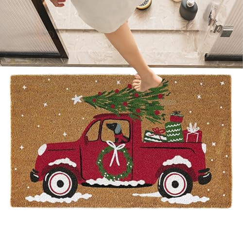 FVPKYUR Weihnachts-Außenmatte,Weihnachts-Fußmatte im Freien - Teppich mit Automuster,Willkommene Weihnachtsmatte, rutschfeste, waschbare Winter-Fußmatte, Teppiche für drinnen und draußen von FVPKYUR