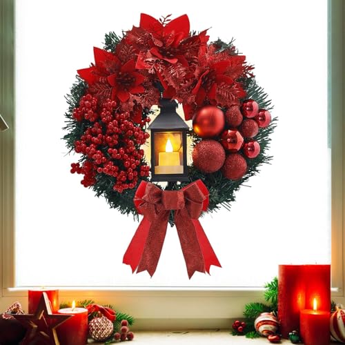 FVPKYUR Weihnachtskränze Für Die Haustür Beleuchtet 40 cm - Innenbereich Mit Schleife - Weihnachtsdeko Für Winterurlaub Kamin Fenster Schrank Auto Innenbereich von FVPKYUR