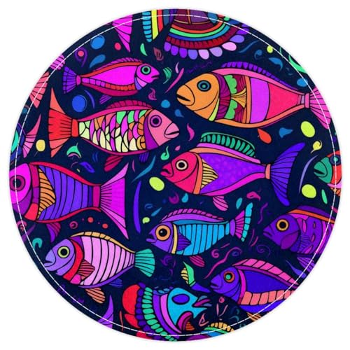 FVQL Runder Teppich, 40 x 40 cm, kleiner waschbarer Türteppich für Badezimmer, Cartoon-Fisch von FVQL