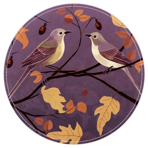 FVQL Runder Teppich, 40 x 40 cm, kleiner waschbarer Türteppich für Badezimmer, Herbstblatt und Vogel von FVQL