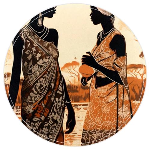 FVQL Runder Teppich, 40 x 40 cm, kleiner waschbarer Türteppich für Badezimmer, afrikanische Frauen, Muster, Kunst, Cartoon von FVQL
