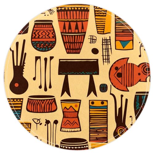 FVQL Runder Teppich, 40 x 40 cm, kleiner waschbarer Türteppich für Badezimmer, afrikanisches Muster, Cartoon-Musikinstrument von FVQL