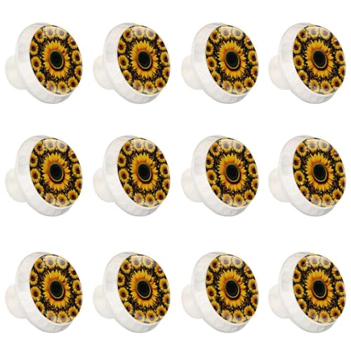 FVQL Schrankknäufe mit Schrauben, runde Schubladengriffe für Bücherregal, Kleiderschrank, Kommode, Sonnenblumen, nahtlos, 12 Stück von FVQL