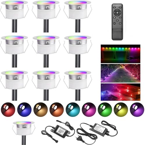 10er WIFI RGB Led Bodeneinbauleuchten Arbeitet mit Alexa,RGB LED Einbaustrahler DC12V Ø30mm 0.6W LED Boden WiFi Wireless Smart Phone von FVTLED