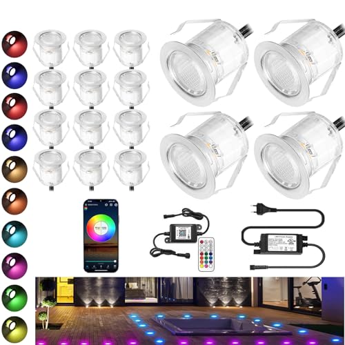 20er WIFI Bodeneinbauleuchten Arbeitet mit Alexa,RGB LED Einbaustrahler DC12V Ø30mm 0.6W LED Boden WiFi Wireless Smart Phone Full Kit von FVTLED