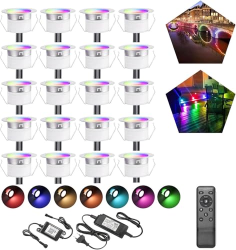 20er WIFI RGB Led Bodeneinbauleuchten Arbeitet mit Alexa,RGB LED Einbaustrahler DC12V Ø30mm 0.6W LED Boden WiFi Wireless Smart Phone von FVTLED