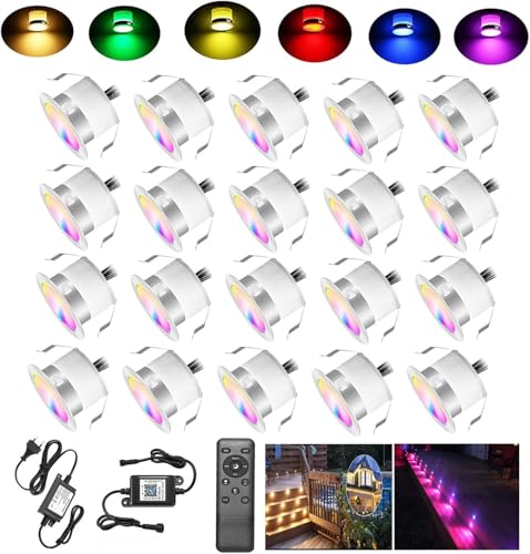 20er WIFI RGBWW LED Bodeneinbaustrahler Aussen Arbeitet mit Alexa,WiFi Wireless Smart Phone,LED Bodenleuchten Bodenstrahler DC12V Ø31mm 0.6W LED Terassenbeleuchtungen Led Spot 12V von FVTLED