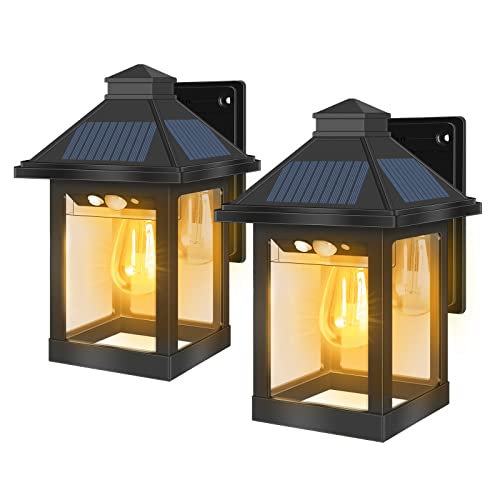 FVTLED 2er Solar Wandleuchte Außen, Solarleuchten für Außen mit Bewegungsmelder, 3 Modi Außenlampe, IP65 Wasserdicht Garten Dekoration Vintage Solarlampen für Garten Balkon Garage (2pcs) von FVTLED