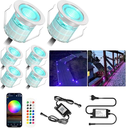 6 Stück RGB LED Einbaustrahler led Bodeneinbauleuchte IP67 wasserdicht 0.6W Ø30mm led Einbauleuchte Terrasse Küche Garten Led Lampe von FVTLED