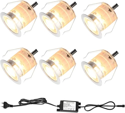 6er Set Led Terrassenbeleuchtung Terrassen Einbaustrahler Außen,DC12V Ø30mm 0.6W LED Einbaustrahler Aussen,Warmweißer 3000K Led Spot IP67 Led Boden Auße von FVTLED