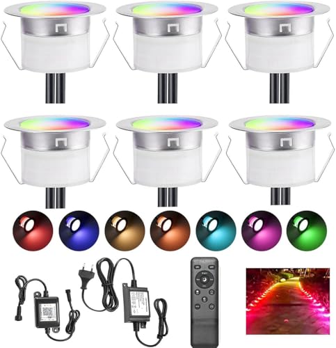 6er WIFI RGB Led Bodeneinbauleuchten Arbeitet mit Alexa,RGB LED Einbaustrahler DC12V Ø30mm 0.6W LED Boden WiFi Wireless Smart Phone von FVTLED