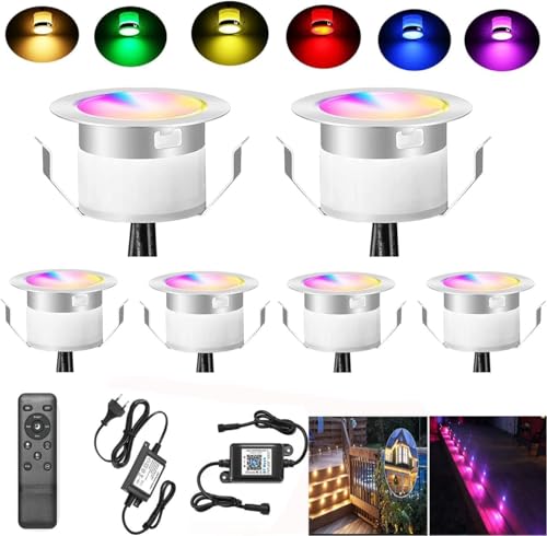FVTLED 6er WIFI RGBWW LED Bodeneinbaustrahler Aussen Arbeitet mit Alexa,WiFi Wireless Smart Phone,Bodenleuchten Bodenstrahler DC12V Ø31mm 0.6W Terassenbeleuchtungen Led Spot 12 von FVTLED