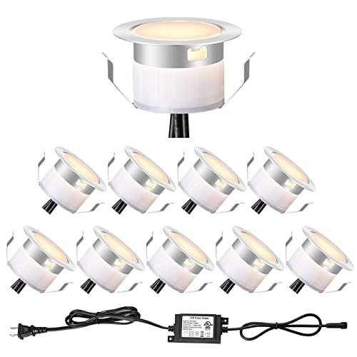 FVTLED 10er Set Led Bodeneinbauleuchten Aussen 1W Ø45mm IP67 Wasserdicht LED Einbaustrahler Terrasse Küche Garten Led Lampe Warmes Weiß (1, 1) von FVTLED