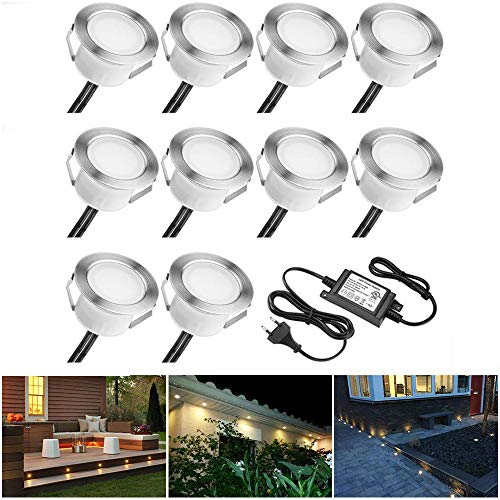 10er Set Treppen Bodeneinbauleuchten Terrassenbeleuchtung Aussen 1W Ø45mm IP67 Wasserdicht Led Einbaustrahler Terrasse von FVTLED