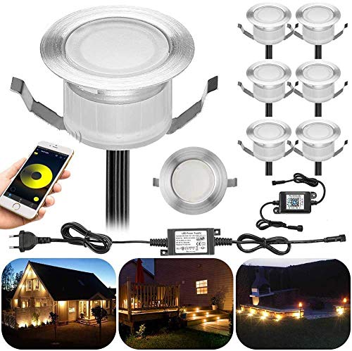 FVTLED 10er WIFI Dimmbar LED Bodeneinbauleuchten Einbaustrahler Arbeitet mit Alexa,IFTTT,WiFi Wireless Smart Phone, Ø30mm 0.6W IP67 Wasserdicht LED Einbaustrahler Außen Full Kit von FVTLED