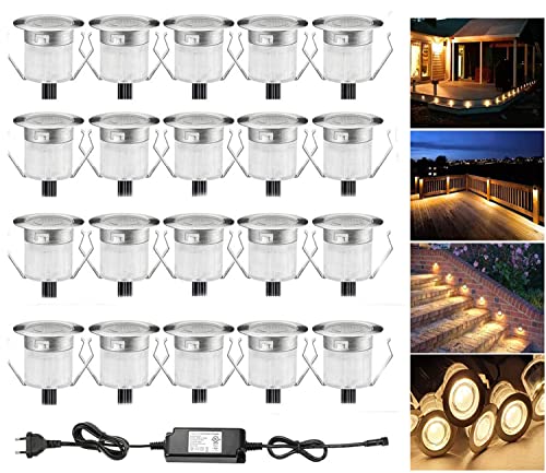 FVTLED 20 Stück LED Einbaustrahler led Bodeneinbauleuchte IP67 wasserdicht 0.6W Ø30mm led Einbauleuchte Terrasse Küche Garten Led Lampe Warmweiß von FVTLED