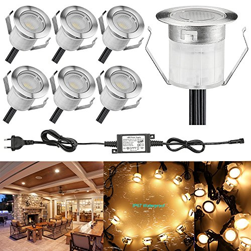FVTLED 6 Stück LED Einbaustrahler led Bodeneinbauleuchte IP67 wasserdicht 0.6W Ø30mm led Einbauleuchte Terrasse Küche Garten Led Lampe Warmweiß von FVTLED