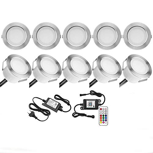 10er LED Bodeneinbauleuchten Terrassenbeleuchtung Arbeitet mit Alexa, Google Home,WiFi Wireless Smart Phone Ø45mm IP67 Wasserdicht LED Einbaustrahler von FVTLED