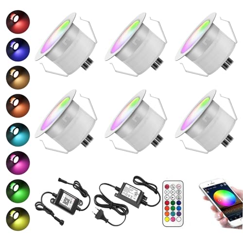 WIFI Bodeneinbauleuchten Arbeitet mit Alexa,RGB LED Einbaustrahler DC12V Ø30mm 0.6W LED Boden WiFi Wireless Smart Phone 6er Full Kit von FVTLED