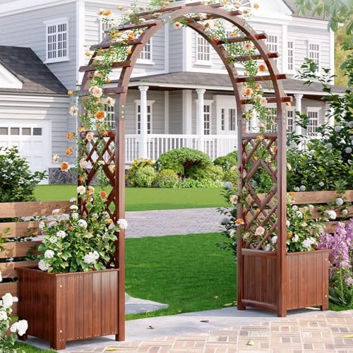 FVTVHEV Gartenbogen Pergola Rosenbogen Mit Zwei Pflanzkästen Rankgitter Garten Gartenlaube Einfach zu montieren Dekorativ für Terrassenrasenflächen(120cm (with Planter)) von FVTVHEV