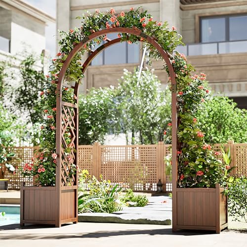 FVTVHEV Gartenbogen Rosenbogen Rankhilfe Gartenlaube Enthält Zwei Pflanzgefäße Gartentor Pergola Rosenbogen Einfach zu montieren Für den Außenbereich geeignet(220cm) von FVTVHEV