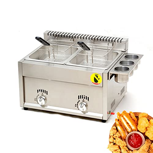 FVTVHEV Gasfritteuse für den gewerblichen Gebrauch, 9 l/18 l/27 l große Fritteuse, mit abnehmbarem Ölkorb, einstellbare Feuerkraft, Fritteuse aus Edelstahl, leicht zu reinigen, Silber 18L von FVTVHEV