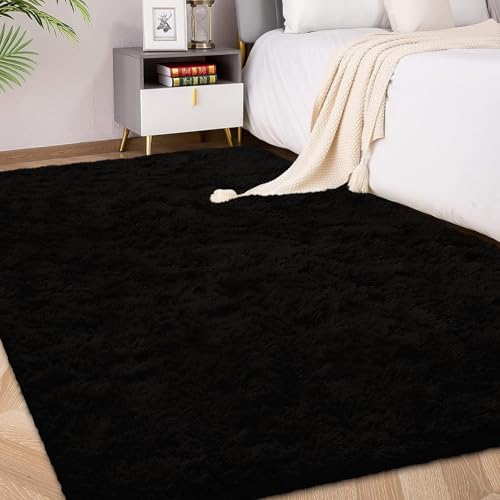 FVVRAX Flauschiger Hochflor Teppich 140x200 cm Schwarz | Extra weicher Shaggy Teppich rutschfest für Wohnzimmer Schlafzimmer | Kuscheliger Bodenteppich für Kinder Haustiere FVVRAX Flauschiger Hochflor Teppich 140x200 cm Schwarz | Extra weicher Shaggy Teppich rutschfest für Wohnzimmer Schlafzimmer | Kuscheliger Bodenteppich für Kinder Haustiere von FVVRAX