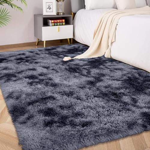 FVVRAX Bereich Teppiche für Schlafzimmer Wohnzimmer, Tie-Dyed dunkelgrau flauschig Fuzzy Shag Shaggy Teppich weichen Plüsch Teppich, 180x270 cm Indoor-Boden Teppich für Kinder Home Decor Ästhetik von FVVRAX