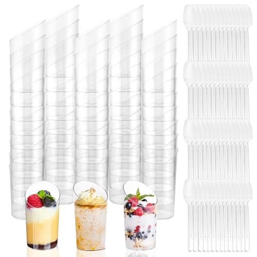 FWEEK 100 Stück Dessertbecher Plastik, 65 ml Dessertgläser Plastik, Wiederverwendbar Dessertbecher für Picknicks Partys Hochzeiten Geburtstagsfeiern von FWEEK