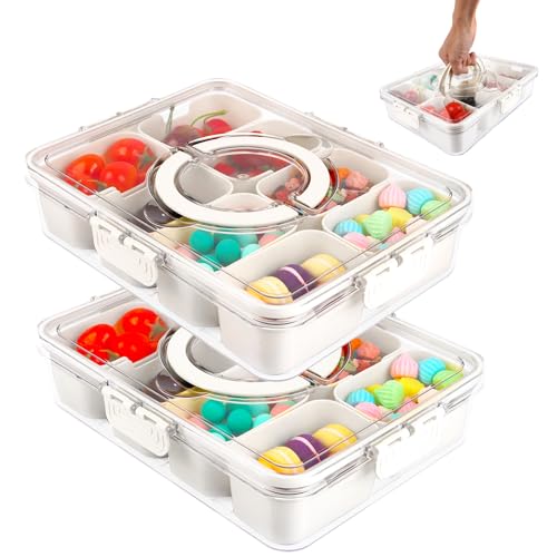 FWEEK 2 Stück Snackschale mit Deckel, Snackteller mit Fächern, Tragbare Snackteller mit Deckel und Griff, Snack Aufbewahrungsbox, Snackteller mit 8 Fächern für Partys, Reisen, Picknicks, 28x21x6.5cm FWEEK 2 Stück Snackschale mit Deckel, Snackteller mit Fächern, Tragbare Snackteller mit Deckel und Griff, Snack Aufbewahrungsbox, Snackteller mit 8 Fächern für Partys, Reisen, Picknicks, 28x21x6.5cm von FWEEK