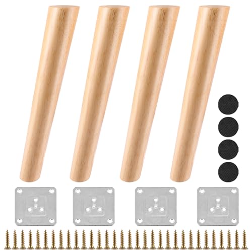 FWEEK 4 Stück Möbelfüße Holz 25 cm, Massivholz Konisch Schräg Ersatz Tischbeine mit Montageplatten & Schrauben, Tischbeine Holz Möbelfüße Möbelbeine für Schrank, Sofa, Couchtisch und TV-Schrank von FWEEK