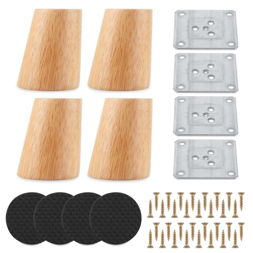 FWEEK 4 Stück Möbelfüße Holz, Tischbeine Holz 6cm, Holzfüße für Möbel, Eiche Robuste Möbelbeine, Möbelfüße Sofafüße mit Montageplatten und Schrauben für Schrank, Stühle, Sofa, Couchtisch FWEEK 4 Stück Möbelfüße Holz, Tischbeine Holz 6cm, Holzfüße für Möbel, Eiche Robuste Möbelbeine, Möbelfüße Sofafüße mit Montageplatten und Schrauben für Schrank, Stühle, Sofa, Couchtisch von FWEEK