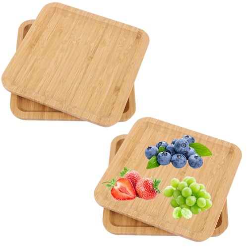 FWEEK 4 Stück Bambus-Tablett, 20x20x2cm Quadratisch, Serviertablett für Küche, Essen, Geschirr, Abendessen, Party von FWEEK