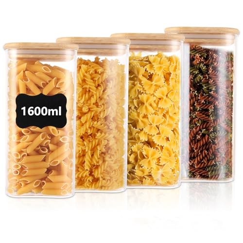 FWEEK 4er Set Vorratsgläser mit Deckel, 1600ml Vorratsdosen Glas mit Deckel, Φ10cm Glasbehälter mit Bambusdeckeln, Luftdichte Vorratsglas mit Etiketten für Getreide, Nüsse, Mehl FWEEK 4er Set Vorratsgläser mit Deckel, 1600ml Vorratsdosen Glas mit Deckel, Φ10cm Glasbehälter mit Bambusdeckeln, Luftdichte Vorratsglas mit Etiketten für Getreide, Nüsse, Mehl von FWEEK