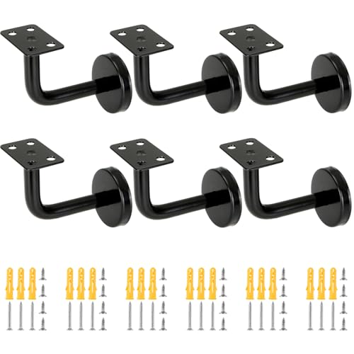 FWEEK 6 Stück Handlaufhalter Schwarz, Handlaufhalter Edelstahl 60x80 mm, Handlaufträger Handlauf Halterung für Innenwand, Treppengeländer, Korridor, Holz Geländer von FWEEK