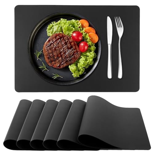 FWEEK 6er Set Tischsets Abwaschbar, 43x30CM Schwarz Lederoptik Kunstleder Wasserdicht, Platzset Abwaschbar, Tischuntersetzer rutschfest Tischset, Leder Platzdeckchen Tischdeckchen FWEEK 6er Set Tischsets Abwaschbar, 43x30CM Schwarz Lederoptik Kunstleder Wasserdicht, Platzset Abwaschbar, Tischuntersetzer rutschfest Tischset, Leder Platzdeckchen Tischdeckchen von FWEEK